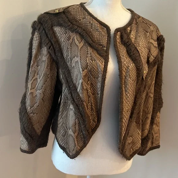 Brown Real Python Jacket with Knit 3/4 Sleeve - Picture 4 of 8